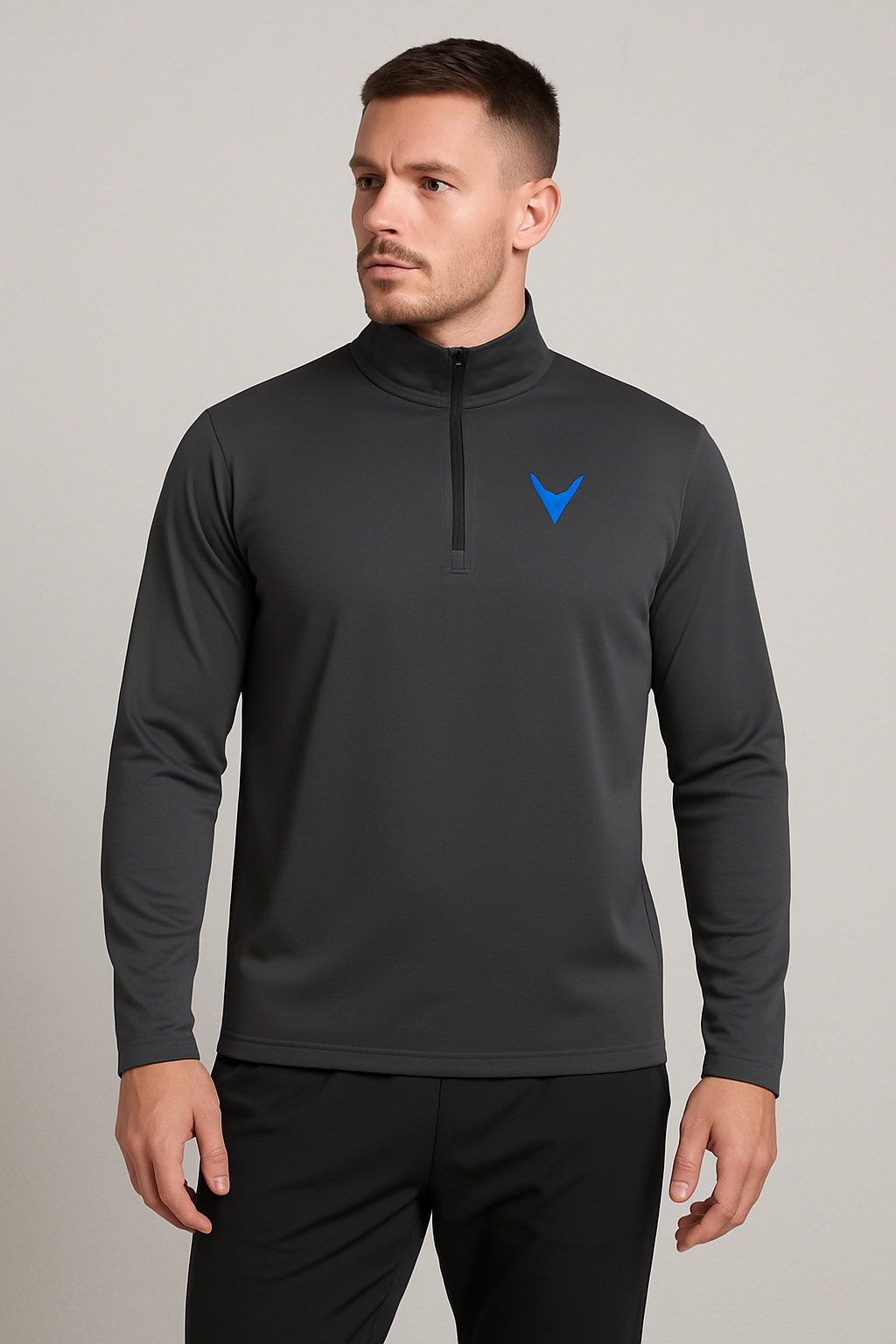 Quarter-Zip Pullover — Minimal Blue Heart V Logo Chest